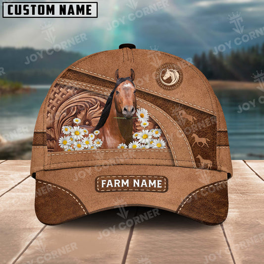 Joycorners Horse Personalized Name Brown Carving Leather Pattern 3D Classic Cap 2