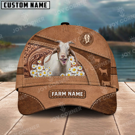 Joycorners Goat Personalized Name Brown Carving Leather Pattern 3D Classic Cap 2