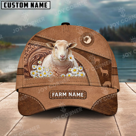 Joycorners Sheep Personalized Name Brown Carving Leather Pattern 3D Classic Cap 2