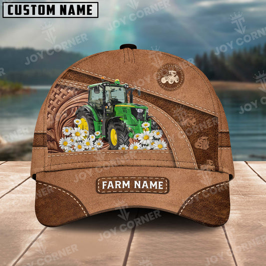 Joycorners Tractor Personalized Name Brown Carving Leather Pattern 3D Classic Cap 2