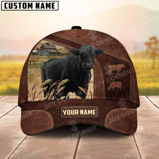 Joycorners Black Angus Personalized Name Brown Carving Leather Pattern 3D Classic Cap 3