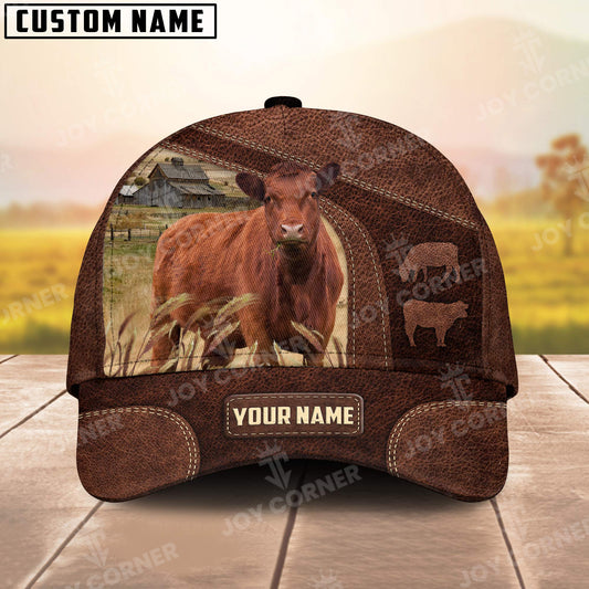 Joycorners Red Angus Personalized Name Brown Carving Leather Pattern 3D Classic Cap 3