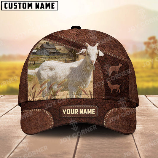 Joycorners Goat Personalized Name Brown Carving Leather Pattern 3D Classic Cap 3