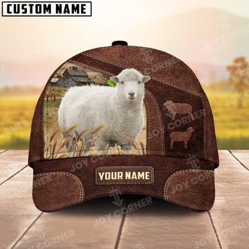 Joycorners Sheep Personalized Name Brown Carving Leather Pattern 3D Classic Cap 3