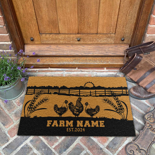 Joycorners Chicken Sunshine Field Custom Farm Name Custom Year Coir Doormat