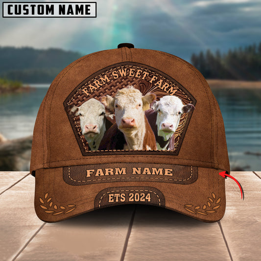 Joycorners Farm Sweet Farm Hereford Cattle Personalized Name 3D Classic Cap