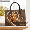 JC Highland Brown Heart Personalized Name 3D Leather Handbag