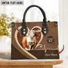 JC Texas Longhorn Brown Heart Personalized Name 3D Leather Handbag