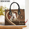 JC Sheep Brown Heart Personalized Name 3D Leather Handbag