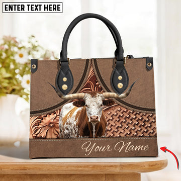 JC Texas Longhorn Personalized Name 3D Leather Handbag