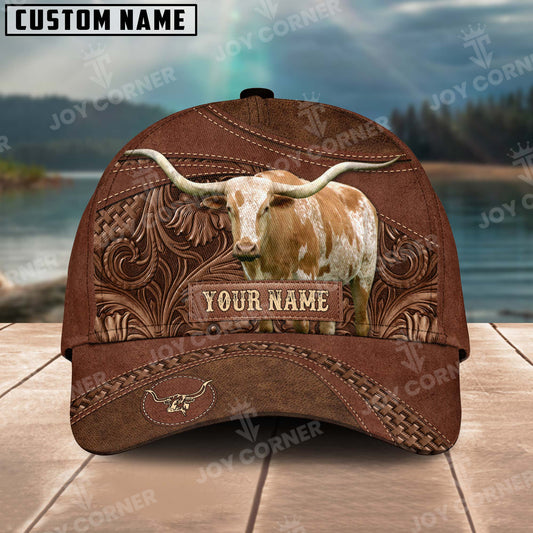 Joycorners Custom Name Texas Longhorn Leather Carving Patterns Cap