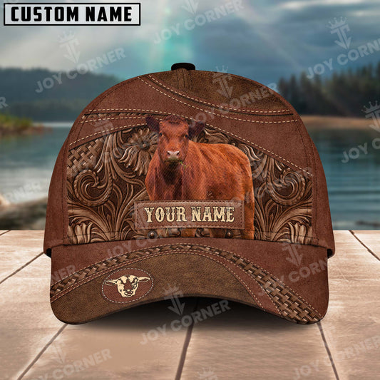 Joycorners Custom Name Red Angus Leather Carving Patterns Cap