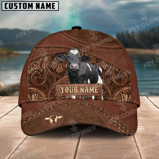 Joycorners Custom Name Holstein Leather Carving Patterns Cap