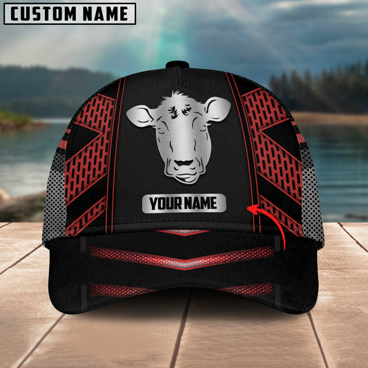 Joycorners Red Angus Personalized Name Metal Pattern 3D Classic Cap