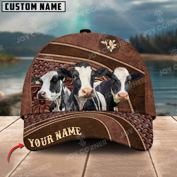 Joycorners Holstein Personalized Name Brown Carving Leather Pattern 3D Classic Cap 1