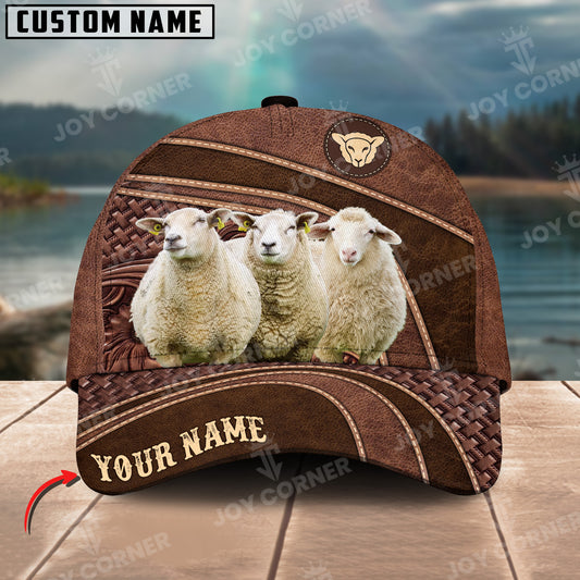 Joycorners Sheep Personalized Name Brown Carving Leather Pattern 3D Classic Cap 1