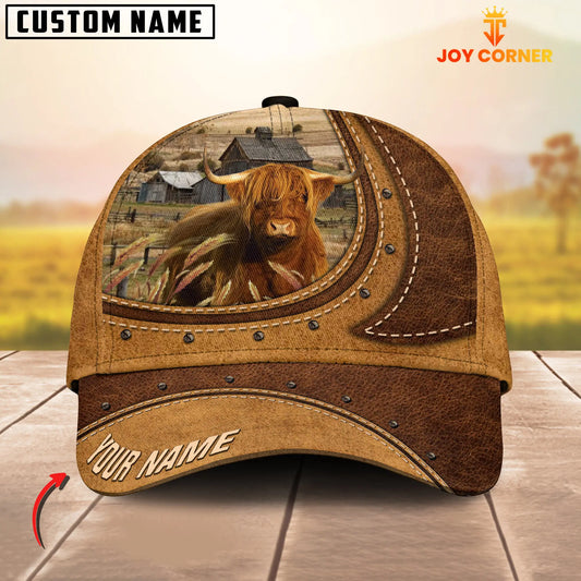 Joycorners Highland On The Farm Customized Name Brown Leather Pattern Cap