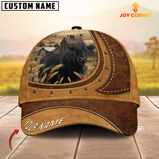 Joycorners Black Angus On The Farm Customized Name Brown Leather Pattern Cap