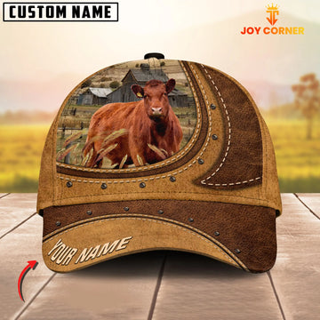 Joycorners Red Angus On The Farm Customized Name Brown Leather Pattern Cap