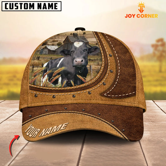 Joycorners Holstein On The Farm Customized Name Brown Leather Pattern Cap