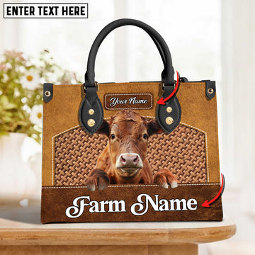JC Red Angus Personalized Name 3D Leather Carving Handbag, Gift for Farm Lover