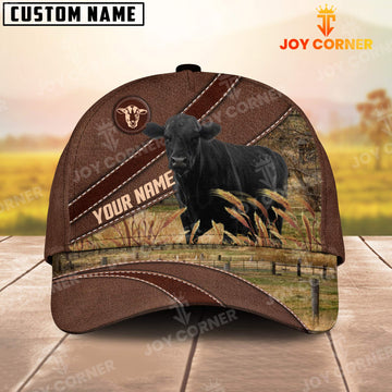 Joycorners Black Angus On The Farm Customized Name Brown Leather Pattern Cap1