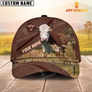 Joycorners Hereford On The Farm Customized Name Brown Leather Pattern Cap1