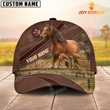 Joycorners Horse On The Farm Customized Name Brown Leather Pattern Cap1