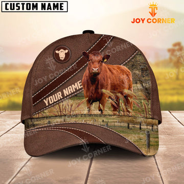 Joycorners Red Angus On The Farm Customized Name Brown Leather Pattern Cap1