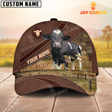 Joycorners Holstein On The Farm Customized Name Brown Leather Pattern Cap1