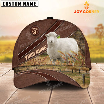 Joycorners Sheep On The Farm Customized Name Brown Leather Pattern Cap1