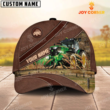 Joycorners Tractor On The Farm Customized Name Brown Leather Pattern Cap1