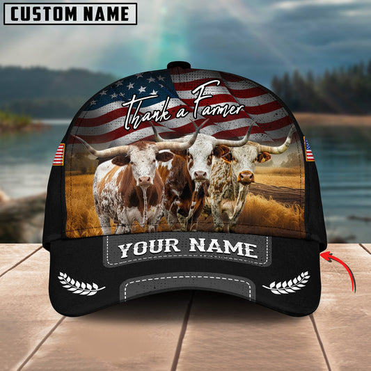 Joycorners Thank A Farmer Texas Longhorn Personalized Name 3D Classic Cap