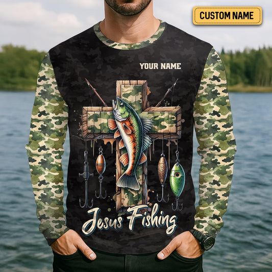 Joycorners I Like Fishing And Believe In Jesus, Camo Fishing Shirt, Fishing UPF Shirts, Jesus Fishing Shirt, Gift For Fishermen