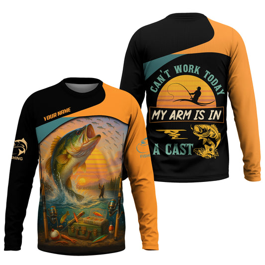 Joycorners Can't Work Today My Arm Is In A Cast Hooded UPF Shirt, Fishing Funny Shirt, Hooded UPF Shirt, Men Long Sleeve Shirt