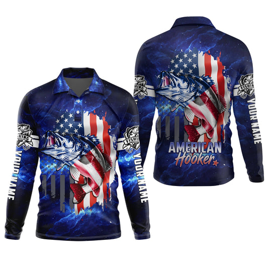 Joycorners American Hooker Fishing UPF Shirts, American Flag Fish Shirt, UV Shirts For Men, Long Sleeve Fishing Shirts