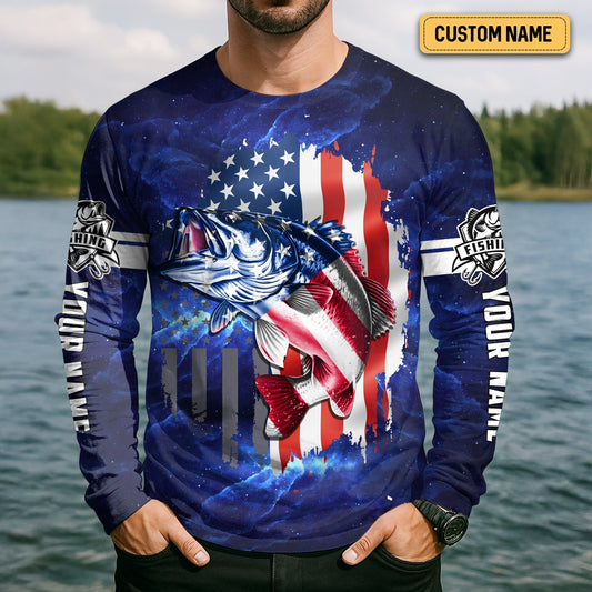 Joycorners American Hooker Fishing UPF Shirts, American Flag Fish Shirt, UV Shirts For Men, Long Sleeve Fishing Shirts