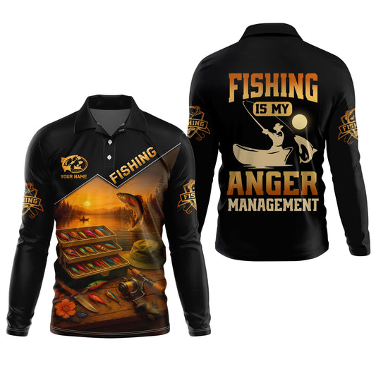 Joycorners Fishing Is My Anger Management, Hooded UPF Shirt, UV Shirts For Men, Long Sleeve Fishing Shirts, Mens Casual Shirts