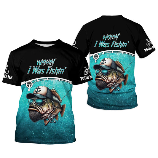 Joycorners Wishin I Was Fishin UV Shirts For Men, Long Sleeve Fishing Shirts, Fishing UPF Shirts, Funny Fishing Shirt