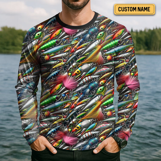Joycorners Colorful Fishing Lure SPF Shirts For Men, Long Sleeve Fishing Shirts, Hooded Sun Shirt, Mens Casual Shirts