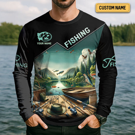 Joycorners Born To Fish Forced To Work Funny Fishing Shirts, UV Protection Shirt, Long Sleeve Fishing Shirts, Mens Casual Shirts