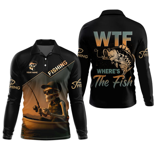 Joycorners WTF Where's The Fish, Funny Skeleton Shirts, Fishing UV Shirts, Gag Gifts For Men, Mens Casual Shirts