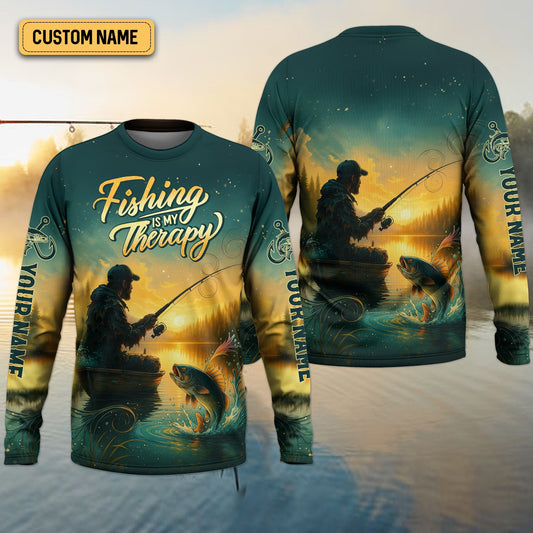 Joycorners Fishing Is My Therapy, Long Sleeve Sun Shirt, SPF Shirts For Men, Gag Gifts For Men, Fishing Shirt For Men