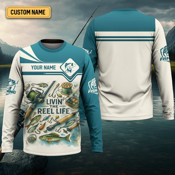 Joycorners Living The Reel Life Fishing Shirts, Funny Fishing Shirts, Long Sleeve Sun Shirt, Fishing Gifts For Men