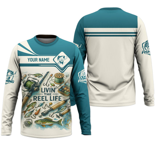 Joycorners Living The Reel Life Fishing Shirts, Funny Fishing Shirts, Long Sleeve Sun Shirt, Fishing Gifts For Men