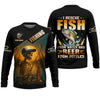 Joycorners Fish And Beer, Skeleton Fishing, Funny Fishing Shirts, SPF Shirts For Men, Long Sleeve Tops