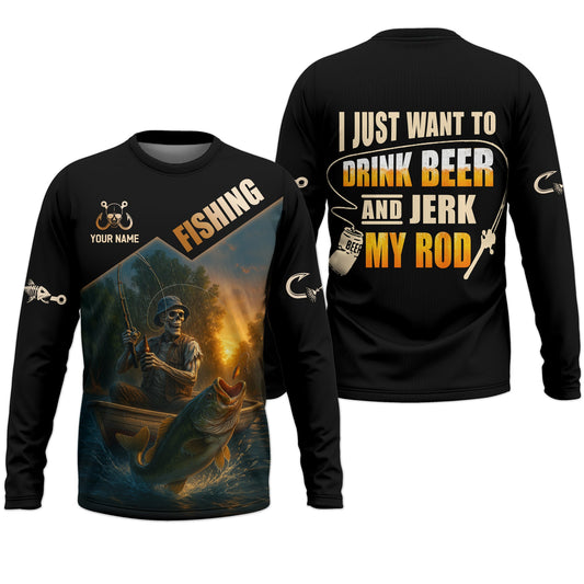 Joycorners Drink Beer Funny Fishing Shirts, SPF Long Sleeve Shirts, Sun Shirts For Men, Hooded Long Sleeve Shirt