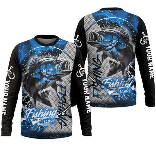 Joycorners Fishing Makes Me Happy UV Shirts For Men, SPF Long Sleeve Shirts, Breathable Long Sleeve Shirt