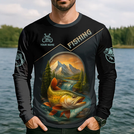 Joycorners Fish Around Find Trout Fishing Graphic Tees, Hooded Sun Shirt, Personalized Fishing Gifts, UV Shirts For Men