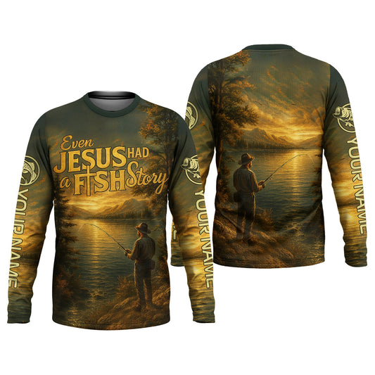 Joycorners Bible Story Fish And Bread, Long Sleeve Fishing Shirts, SPF Shirts For Men, Fishing UPF Shirts, Sun Shirts For Men